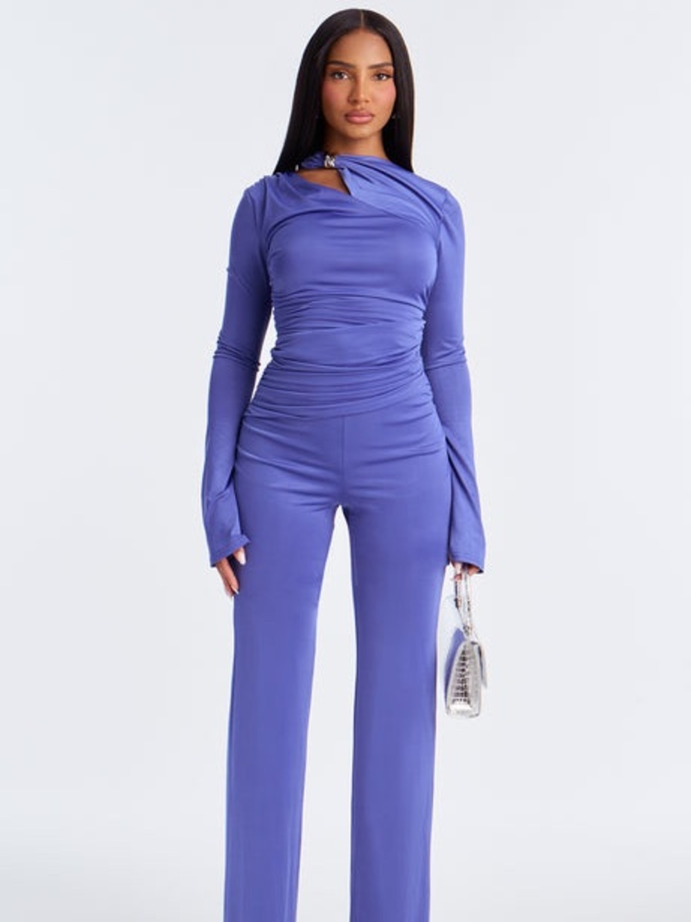 🩶💙 Blue Maxi Jumpsuit Runched With Silver Buckle  🩶💙